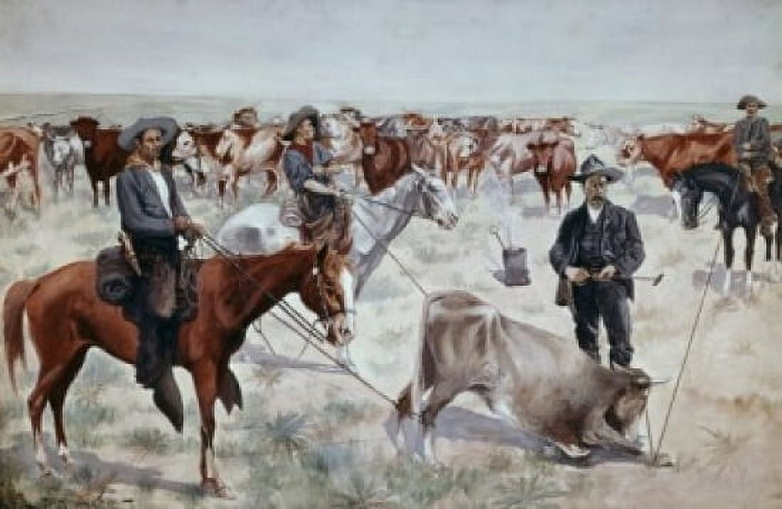 Branding a Steer Frederic Remington (1861-1909 American) Canvas Art - Frederic Remington (24 x 36)