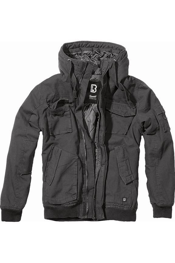 Hooded Short Jacket - Black, Military Style Short-Cut Field Jacket (L)