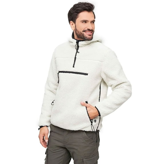 BRANDIT INDIVIDUAL WEAR Adult Male Hooded Fleece Quarter Zip Pullover, Color: White, Size: XL