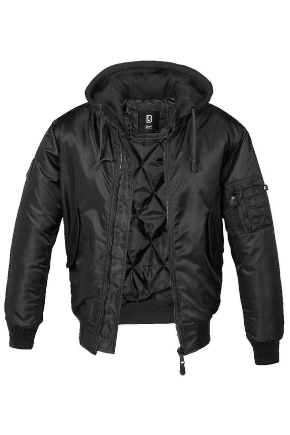 MA-1 Hooded Bomber Jacket - Black with Black Hood, Outdoors Wear Jacket (XXL)
