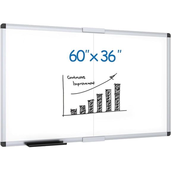 Brandless Magnetic Dry Erase Board, 60 X 36 Inches, Foldable Wall-Mounted Whiteboard with Silver Aluminum Frame & Marker Tray for School Office and Home 5' X 3'