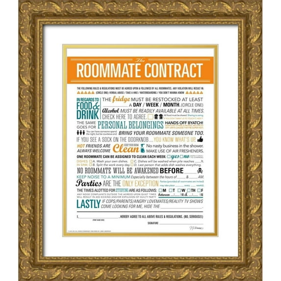 Brando, JJ 12x14 Gold Ornate Wood Framed with Double Matting Museum Art Print Titled - Roommate Contract