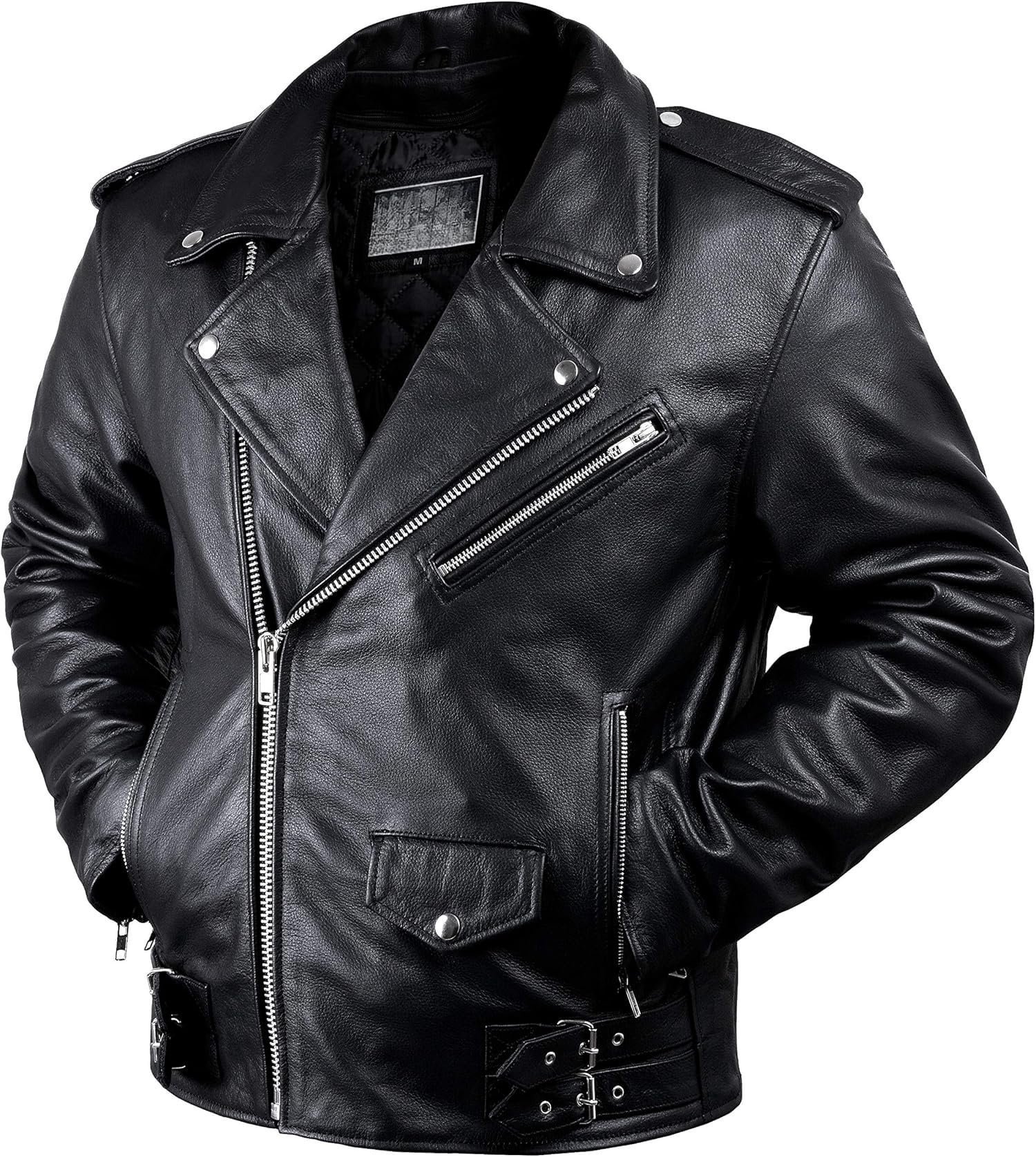 Brando Leather Jacket for Men, Genuine Black Leather Jacket with ...