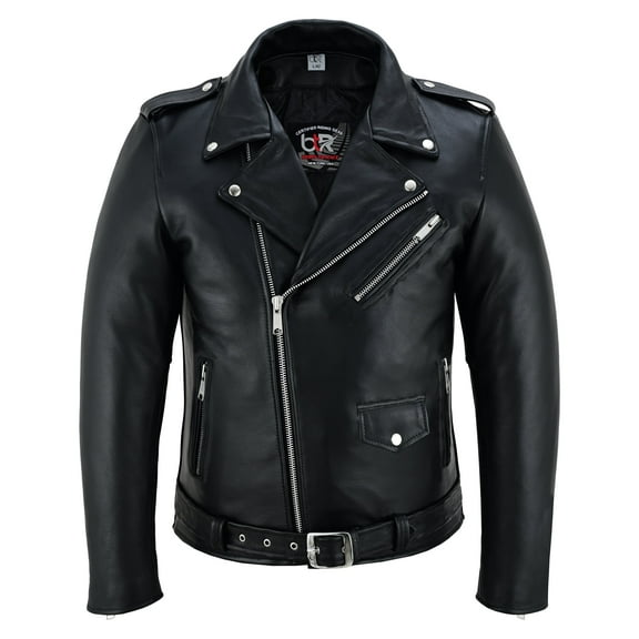 Brando Legacy – Men’s Leather Motorcycle Jacket | Classic Brando Biker Jacket with Asymmetrical Zipper, Heavy-Duty Cowhide, CE Armor Pockets, and Belted Waist Black-38-S