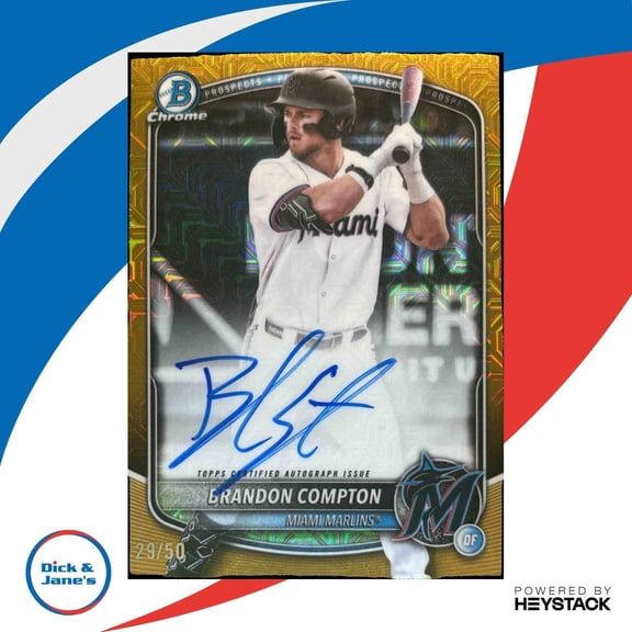 Brandon Compton BMA-BCO Bowman Draft Chrome Prospect Autograph Gold Mojo Refractor Miami Marlins Baseball Card