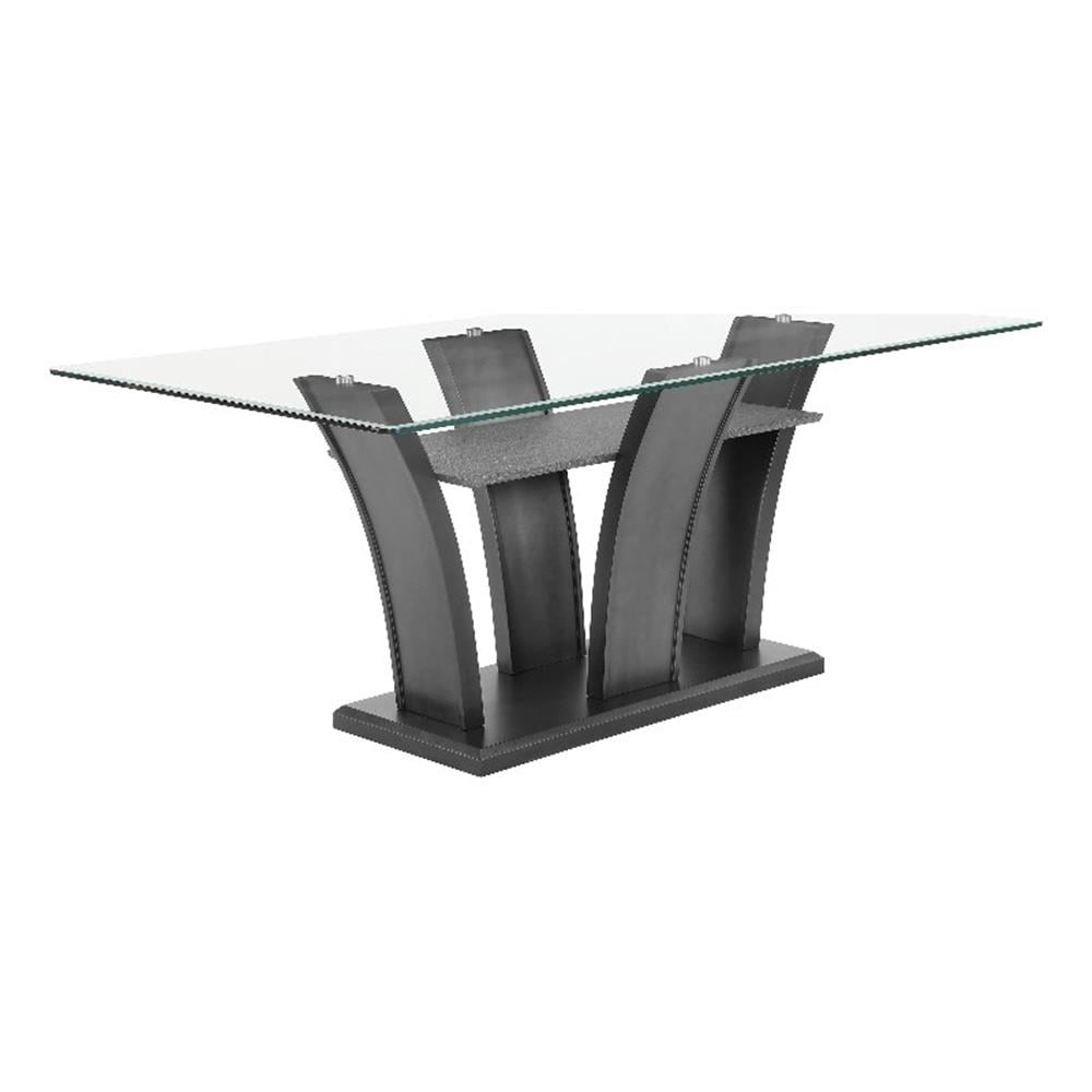 Brandon Dining Table-72 Inch Glass Top-Dark Gray Glitter Pedestal ...