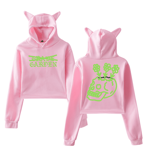 Brandon Lake Grave Garden Girl's Cute Cat Ear Cropped Pullover Hoodie Hooded Sweatshirt