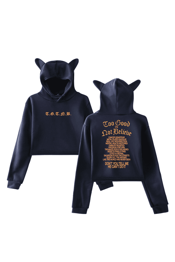 Brandon Lake Too Good to Not Believe Girl's Cute Cat Ear Cropped Pullover Hoodie Hooded Sweatshirt