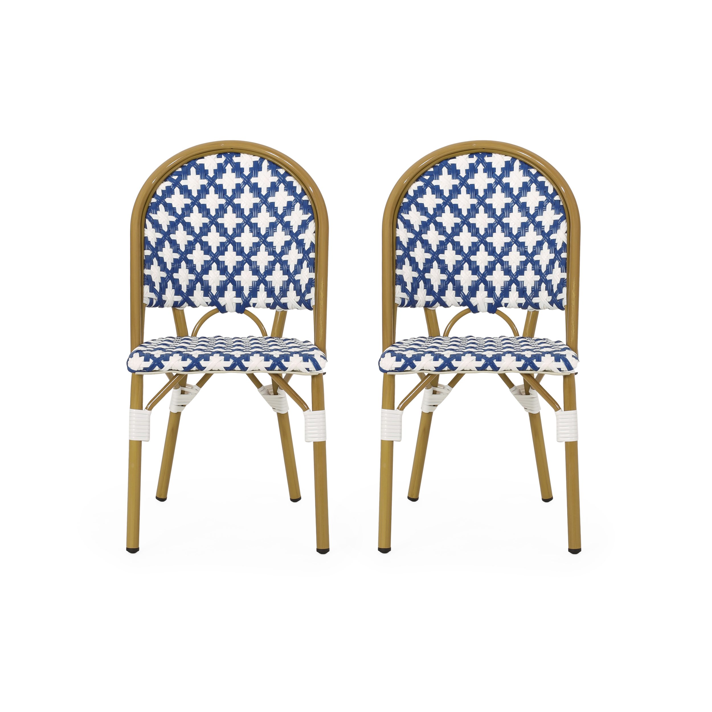 Brandon Outdoor French Bistro Chair, Set of 2, Blue, White, Bamboo Finish - image 1 of 8