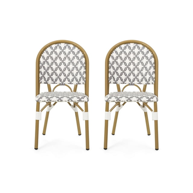 Brandon Outdoor French Bistro Chair, Set of 2, Gray, White, Bamboo Finish