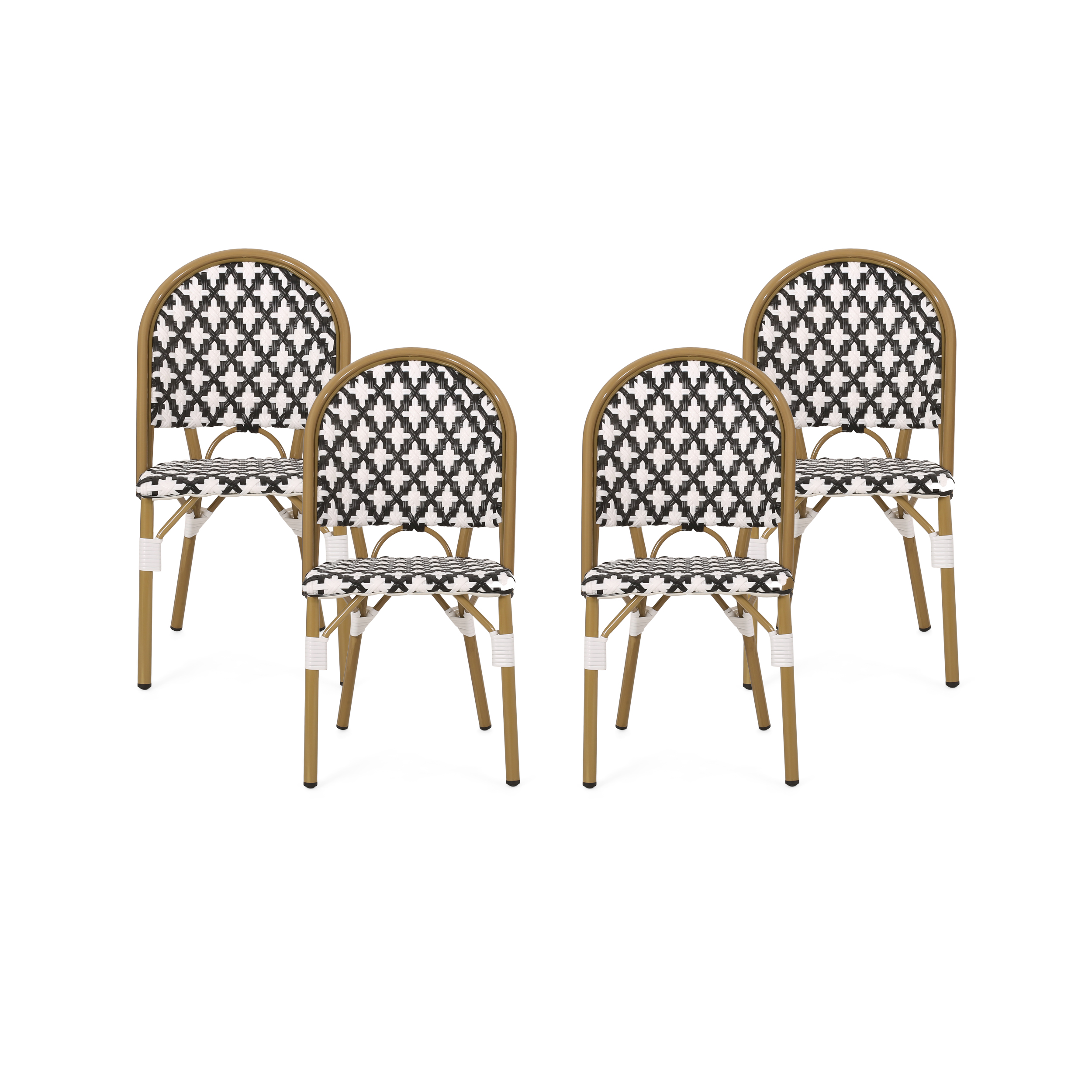 Brandon Outdoor French Bistro Chair, Set of 4, Black, White, Bamboo Finish - image 1 of 8