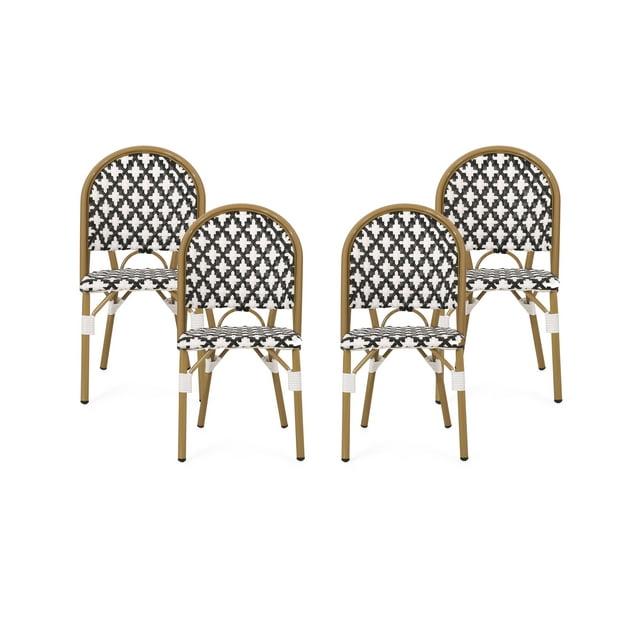 Brandon Outdoor French Bistro Chair, Set of 4, Black, White, Bamboo Finish