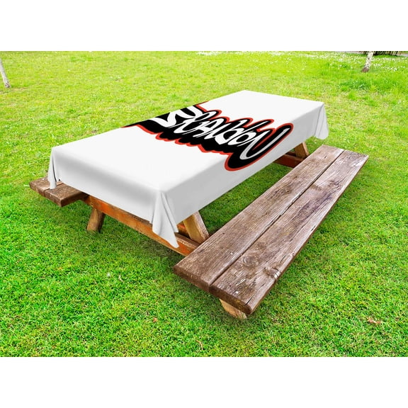 Brandon Outdoor Tablecloth, Urban Street Culture Hip-hop Theme Lettering Individual Name Design, Decorative Washable Fabric Picnic Tablecloth, 58 X 120 Inches, Vermilion Black and White, by Ambesonne