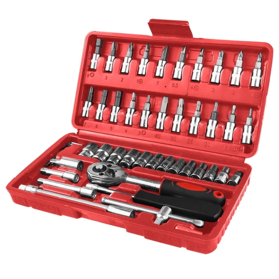 Brandon Super 46 Pcs Mechanic Socket Tool Kit, CR-V Steel Metric and Standard 1/4" & 1/2" Ratchet set, Universal Joint, Extension Bars,Adapter,Ratchet Wrench,Socket Set for Car