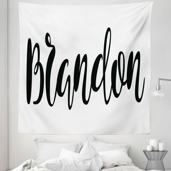 Brandon Tapestry, Widespread Name Design with Monochrome Letters Cursive Font Pattern, Fabric Wall Hanging Decor for Bedroom Living Room Dorm, 5 Sizes, Black and White, by Ambesonne