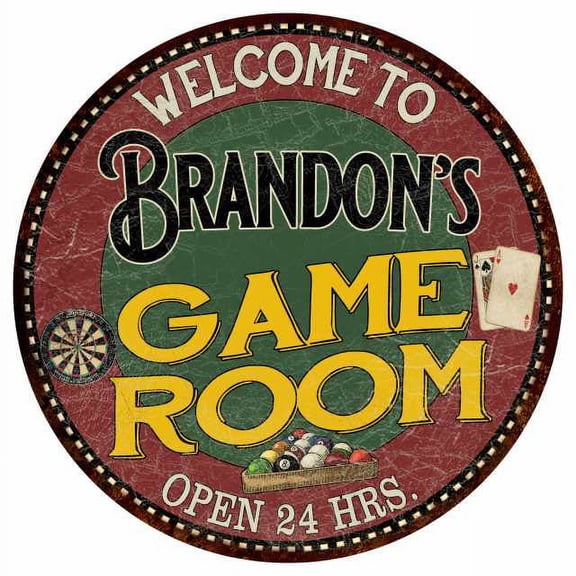 Brandon's Game Room 14" Round Metal Sign Bar Kitchen Red Wall Decor 100140032376