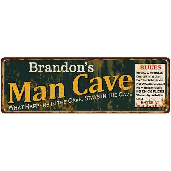 Brandon's Man Cave Rules Green Sign Decor Gift 6x18 206180005376