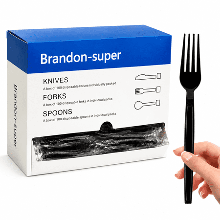 Brandon Super Plastic Forks Black Disposable Heavy Duty 100 Count