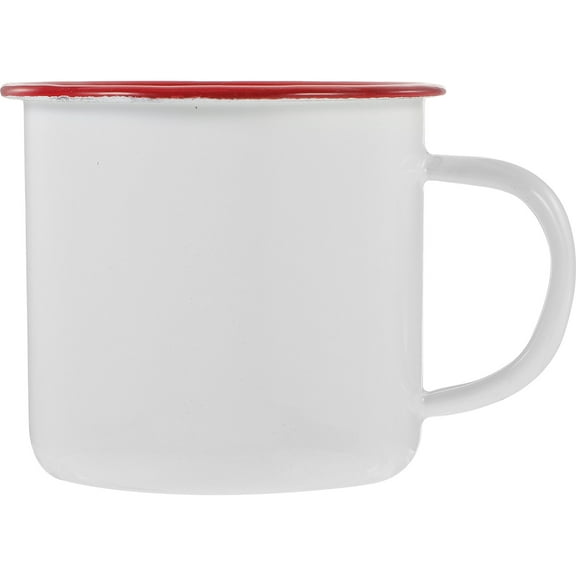 Brandonz Enamel Camping Mug Red Rim 360ml Vintage Portable White Cup with Handle