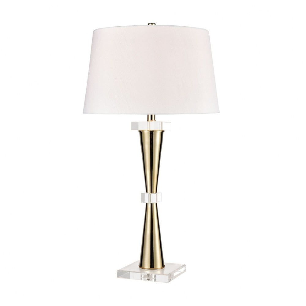 Gold and Clear Table Lamp with White Faux Silk Shade