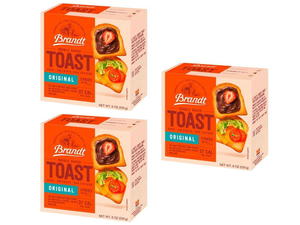 Brandt Zwieback Rusk ,Sweetened Crispy Bread,Perfect for Teething Children ,Enjoy With Sweet or Savory toppings,8 oz, 3 Pack