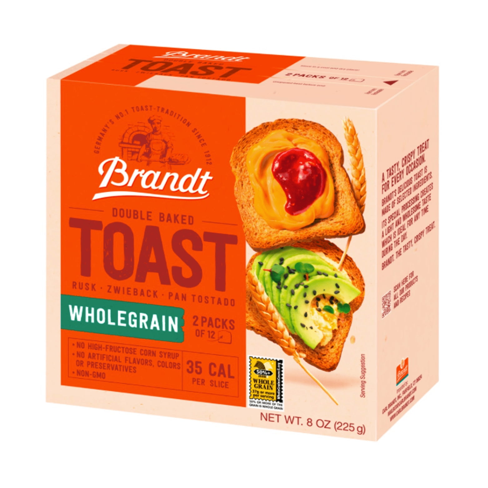 Brandt Wholegrain Double Baked Toast 2 - 12 Toast Packs