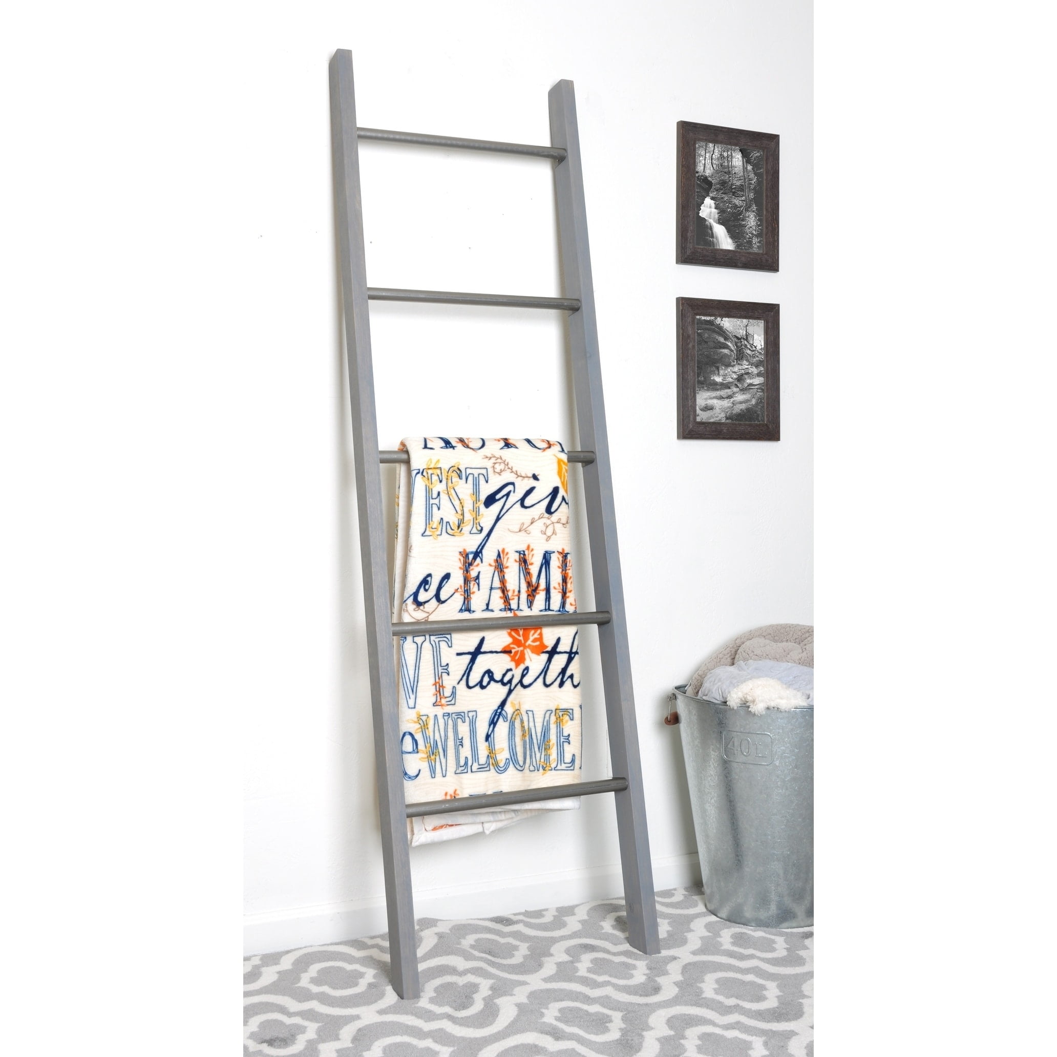 BrandtWorks Metal Rung Industrial Modern Blanket Ladder 21 x 72 x 2.5 gray ladder metal rung Walmart