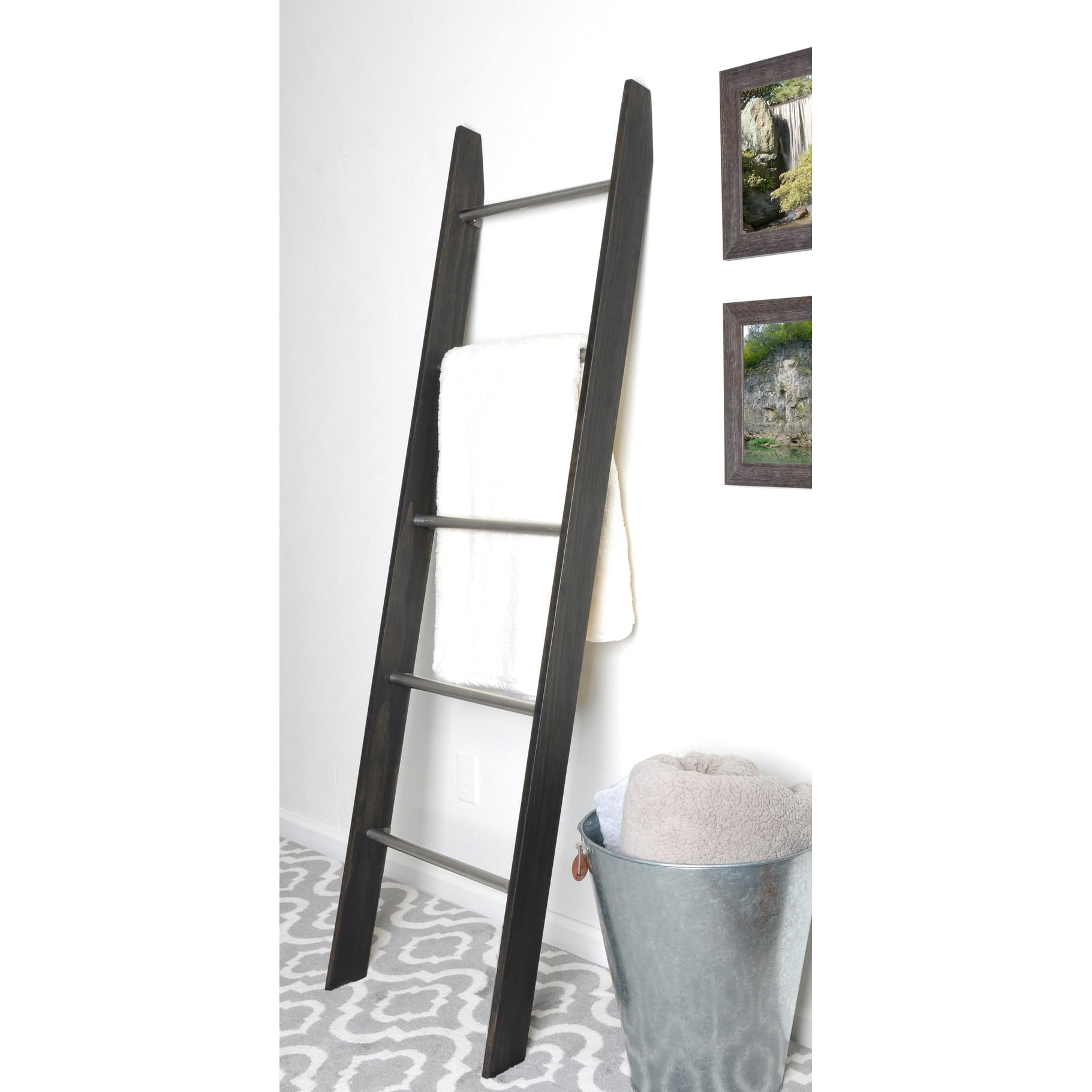 BrandtWorks Metal Rung Industrial Modern Blanket Ladder Ebony 20 x 72 x