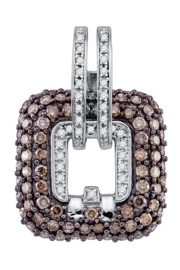 Chocolate Brown 10K White Gold Princess Shaped Necklace Pendant 2-1/4 Ctw.