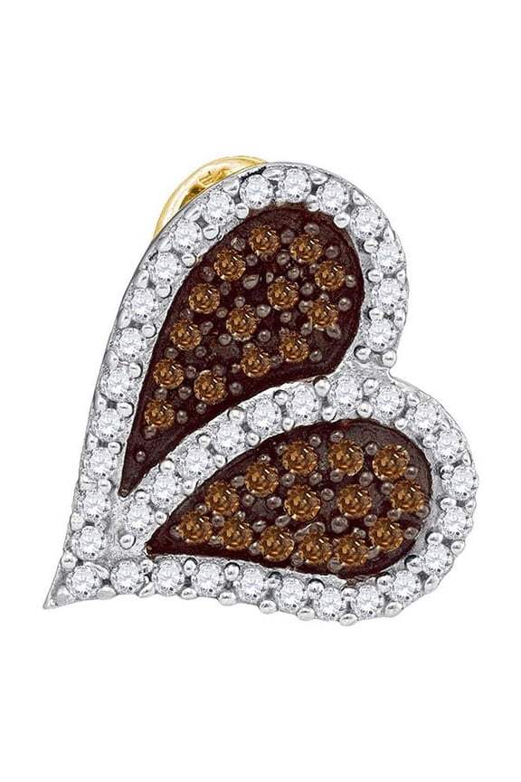 Chocolate Brown 10K Yellow Gold Sideways Lovely Sparkling Heart Necklace Pendant 1/3 Ctw.