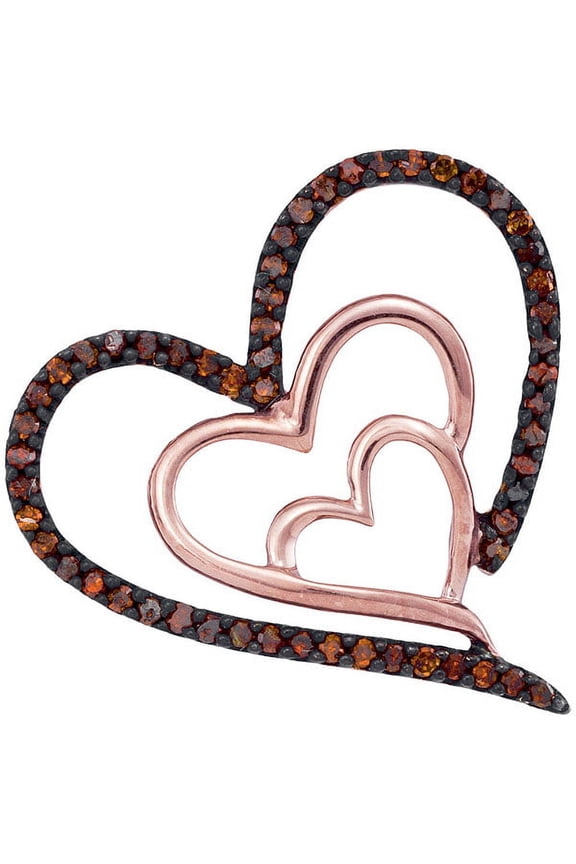 Dark Brown 10K Ravishing Rose Gold Lovely Sparkling Triple Heart Necklace Pendant 1/6 Ctw.