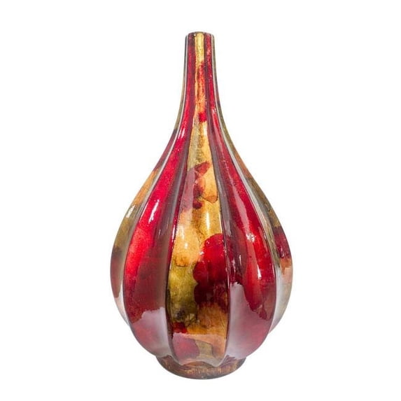 Brandy Foiled & Lacquered Ceramic Ridged Teardrop Vase, Red & Gold