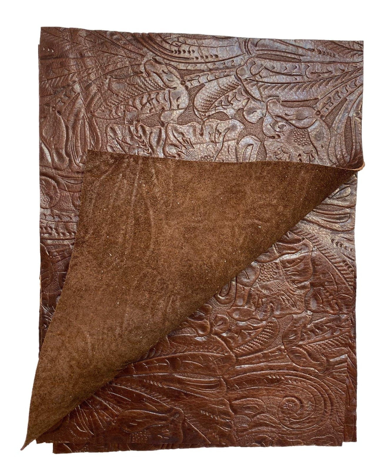 Brandy Large Floral Embossed Cowhide Leather 8.5" x 11" PreCut Pieces