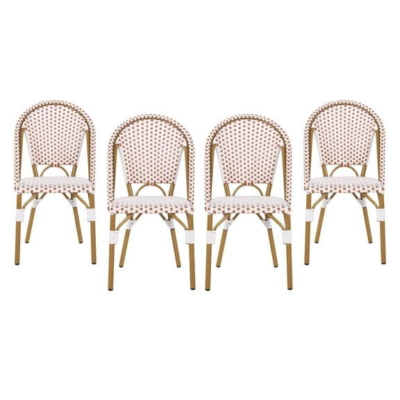 Brandy Outdoor French Bistro Chair, Set of 4, Rust Orange, White, and Bamboo Finish
