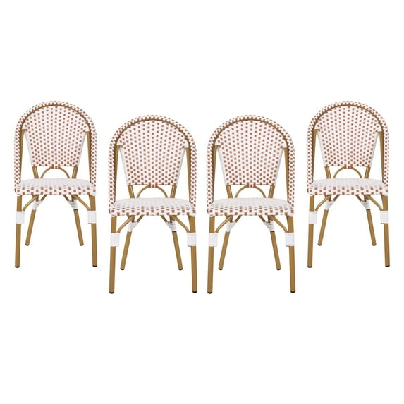 Brandy Outdoor French Bistro Chair, Set of 4, Rust Orange, White, and Bamboo Finish