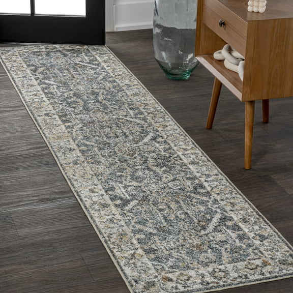 JONATHAN Y WASHABLE 2 x 8 Runner Rug, Brandy Rustic Border - Dark Gray/Cream, WSH321A-28