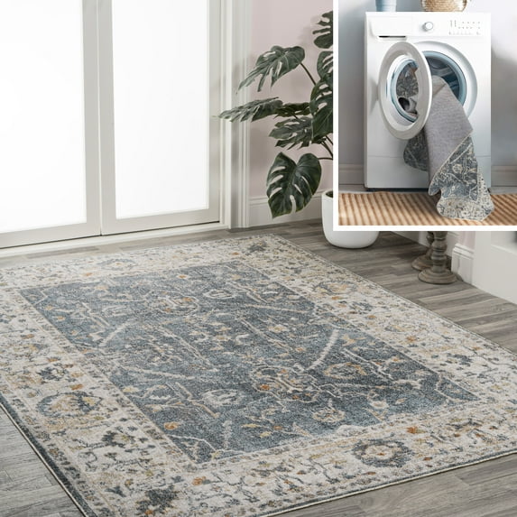 JONATHAN Y WASHABLE 4 x 6 Area Rug, Brandy Rustic Border - Dark Gray/Cream, WSH321A-4