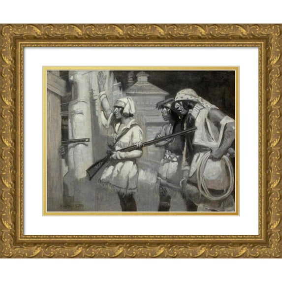 Brandywine School Artist 14x12 Gold Ornate Wood Frame and Double Matted Museum Art Print Titled - Attack on the Stockade (1905)