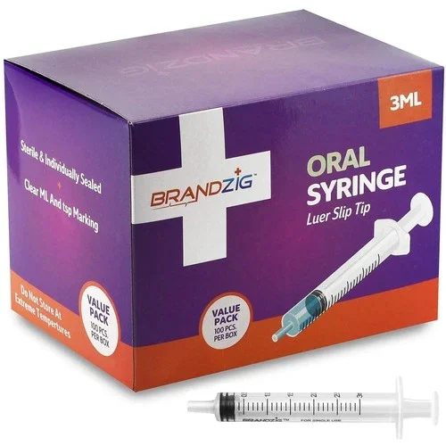 Brandzig 3ml Syringe - 100 Pack Luer Slip Tip, No Needle, Individually Bli...