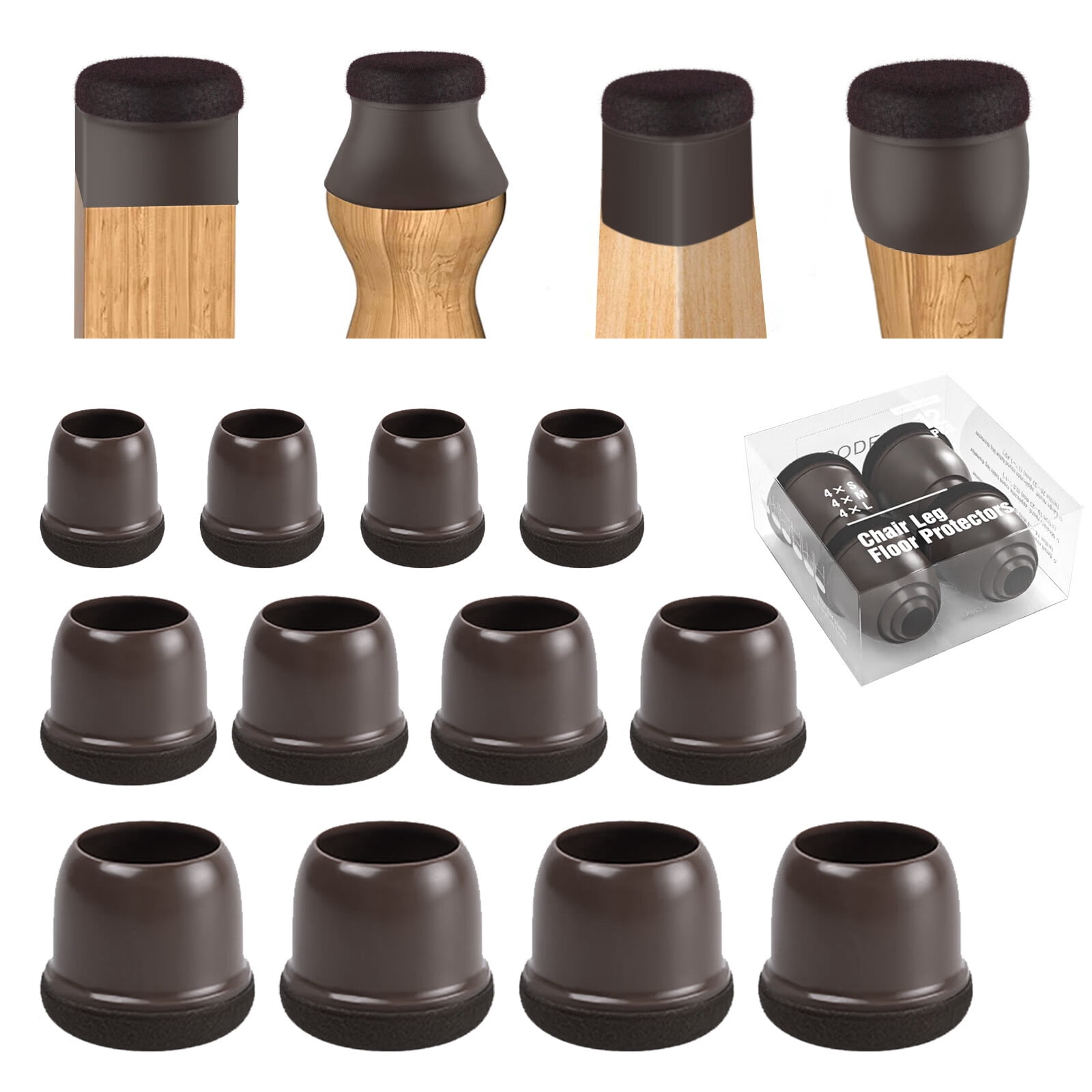 Brano Silicone Chair Leg Floor Protectors with Felt, 12 Pcs Chair Leg