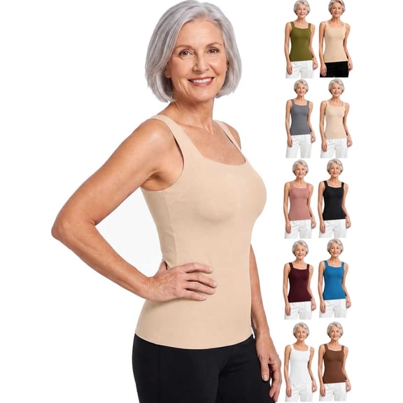 Branova Soft Built-In Bra Tank Top Original - Wide Strap Camisole,Plus Size Comfort Cozy Senior Tank Tops