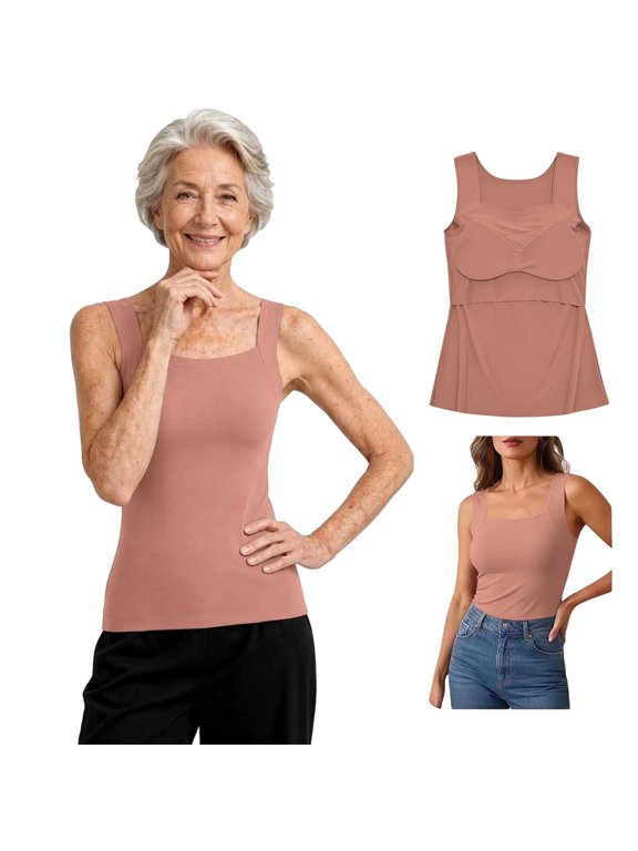 Branova Tank Top Built In Bra for Old Women with Support, Seamless Shaper Cami & Braless Tops