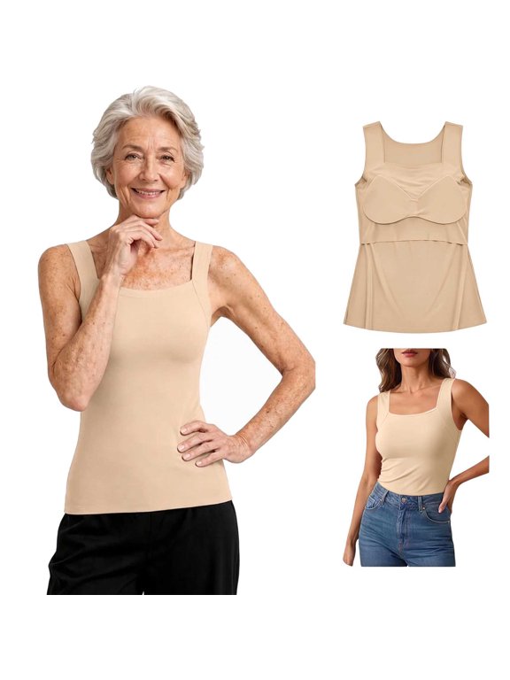 Branova Tank Top Built In Bra for Old Women with Support, Seamless Shaper Cami & Braless Tops