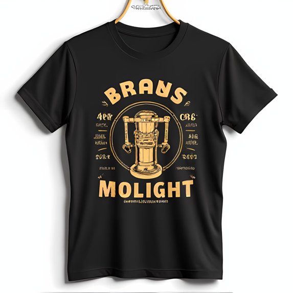 Brans Molight Black T-Shirt with Golden Lamp Design Vintage Style Graphic Tee