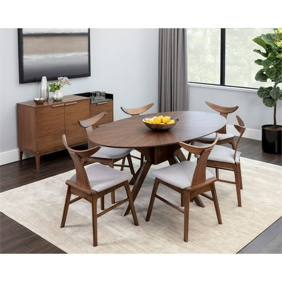 Brant House Adel Wood Dining Table Set with 6 Jaxton Dining Chair in Light Gray