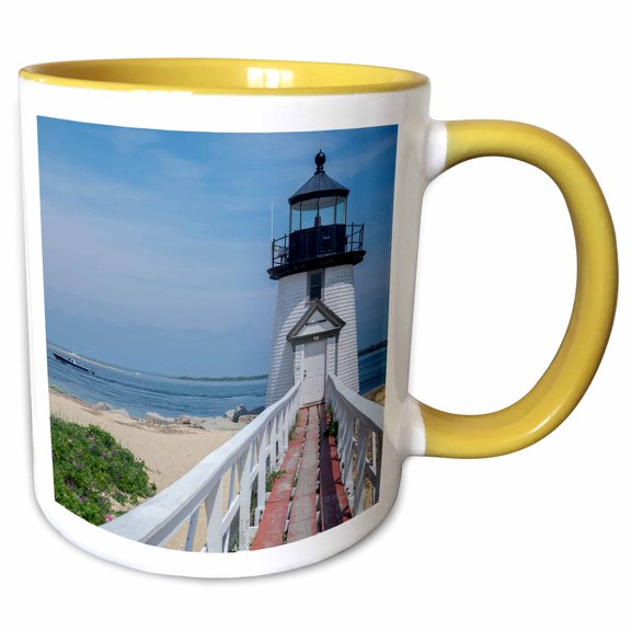 3drose, Brant Lighthouse, Nantucket Harbor, Nantucket, Massachusetts, Usa., 11oz Two-tone Yellow Mug
