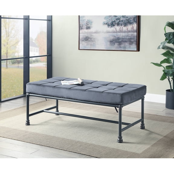 Brantley Gray Velvet & Sandy Gray Finish Bench