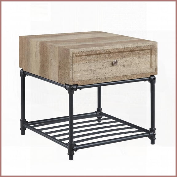 Brantley Oak & Sandy Gray Coffee Table with Storage, Easy-Assemble Industrial Style for Living Room
