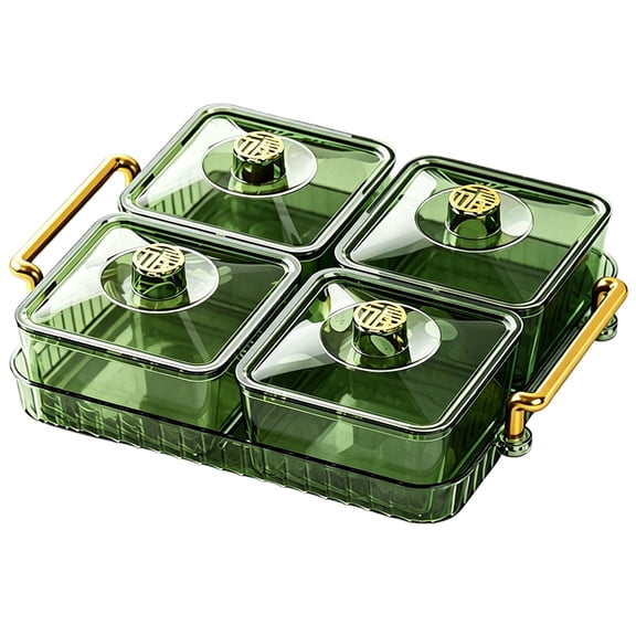 Braonee Divided Serving Tray with Lid,Removable Divided Platter Snack Box,Food Storage Charcuterie Containers with 4 Compartments for Christmas Party,Veggies,Snack, Fruit,Nuts,Candy,Green