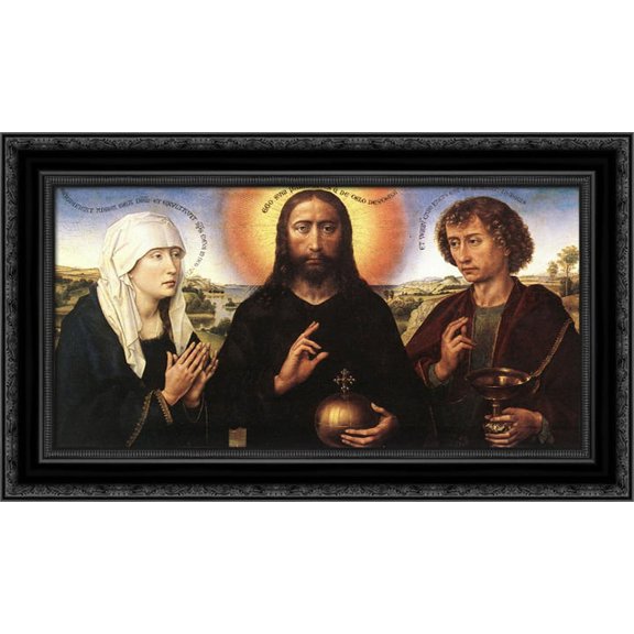 Braque Family Tryptich 24x16 Black Ornate Wood Framed Canvas Art by Weyden, Rogier van der